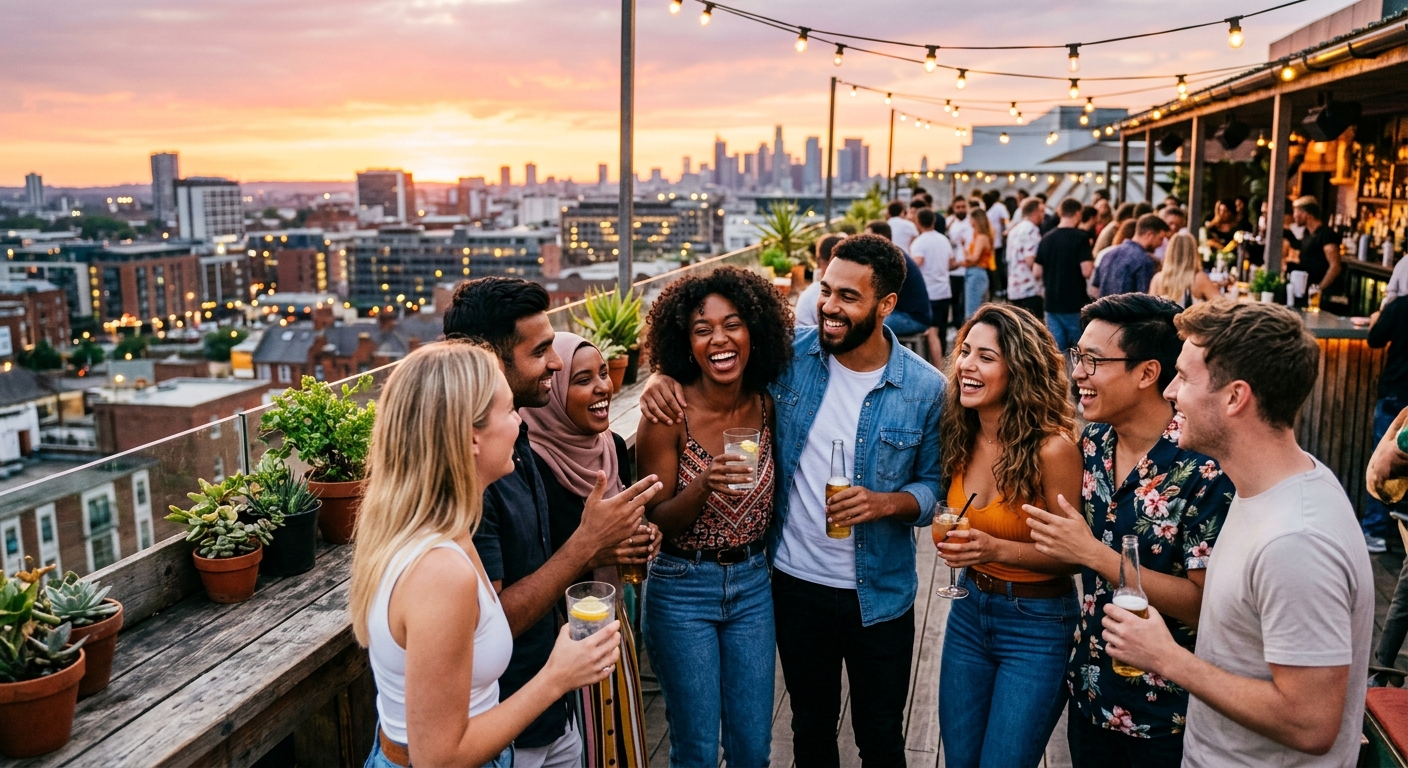 Happy people socializing